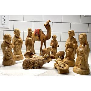 Handmade Wooden Manger Scene Set, Israel – 12 Piece Set – Olive Wood, Camel